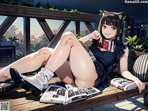 A woman sitting on a bench with a book and a cup of coffee.